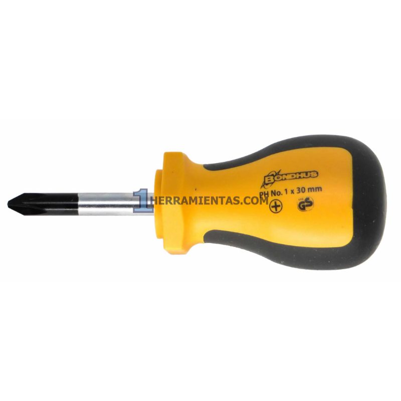 DESARMADOR CRUZ STUBBY COMFORTGRIP #1 X 30mm. BONDHUS 02285
