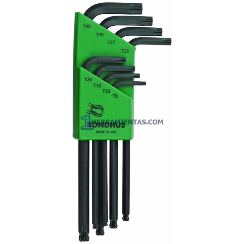 JUEGO DE 8 LLAVES TIPO TORX® PUNTA DE BOLA T6 A T25. BONDHUS 11332