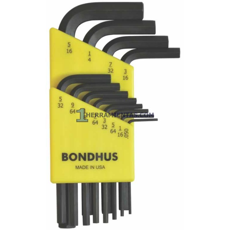 JUEGO DE 12 LLAVES HEXAGONALES CORTAS RECTAS FRACCIONALES. .050" A 5/16". BONDHUS 12236