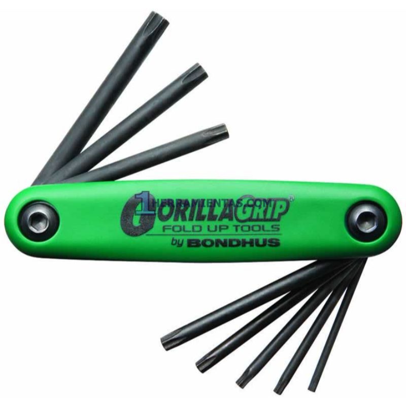 JUEGO DE 8 LLAVES TIPO TORX® SEGURIDAD TIPO NAVAJA "GORILLA GRIP" TR-7 A TR-25. BONDHUS 12638