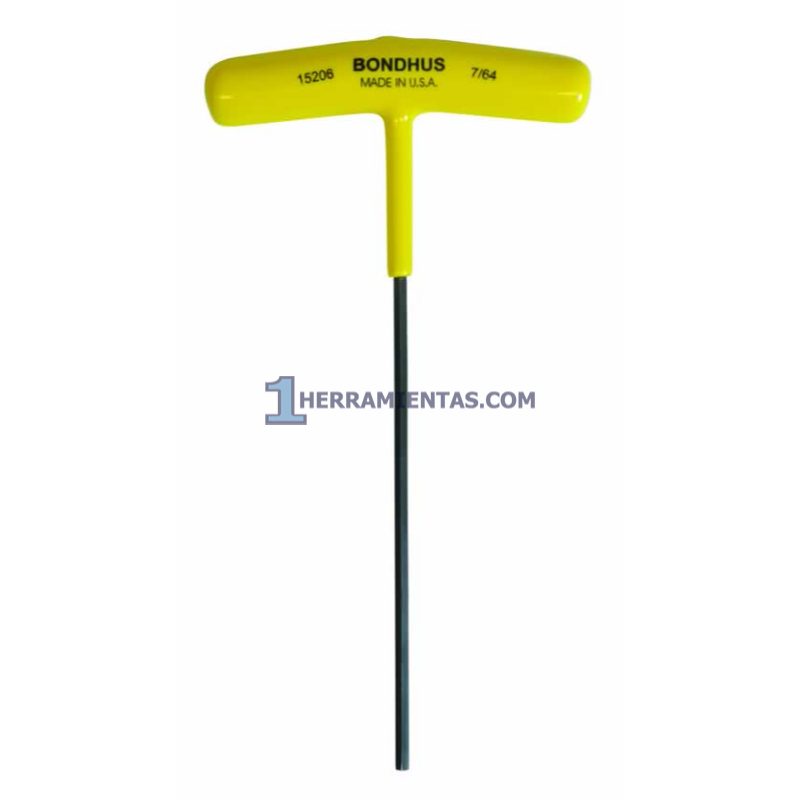 LLAVE HEXAGONAL RECTA CON MANGO EN "T" LARGO DE 6" DE 7/64". BONDHUS 15206