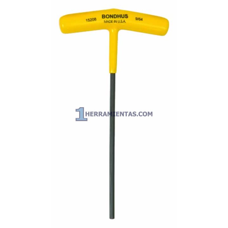 LLAVE HEXAGONAL RECTA CON MANGO EN "T" LARGO DE 6" DE 9/64". BONDHUS 15208