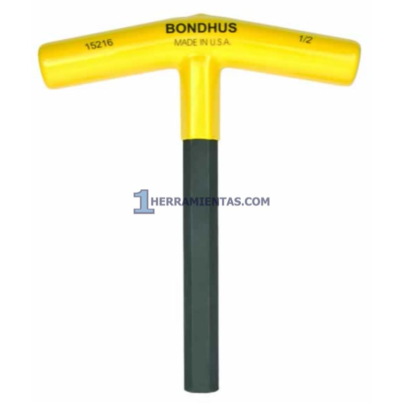 LLAVE HEXAGONAL RECTA CON MANGO EN "T" LARGO DE 6" DE 0.5". BONDHUS 15216
