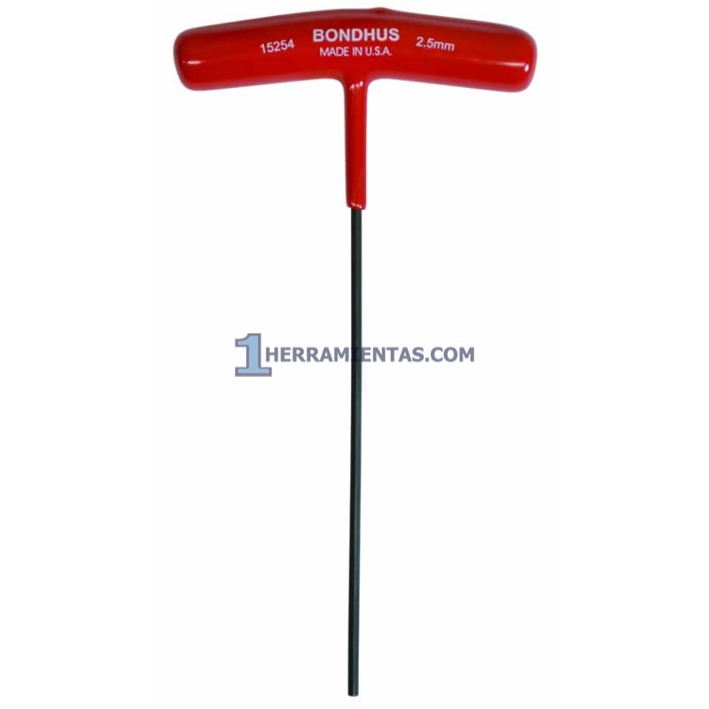 LLAVE HEXAGONAL RECTA CON MANGO EN "T" LARGO DE 6" DE 2.5MM. BONDHUS 15254