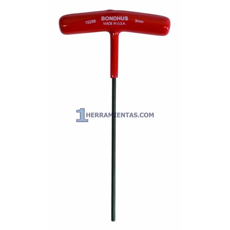 LLAVE HEXAGONAL RECTA CON MANGO EN "T" LARGO DE 6" DE 3.0MM. BONDHUS 15256