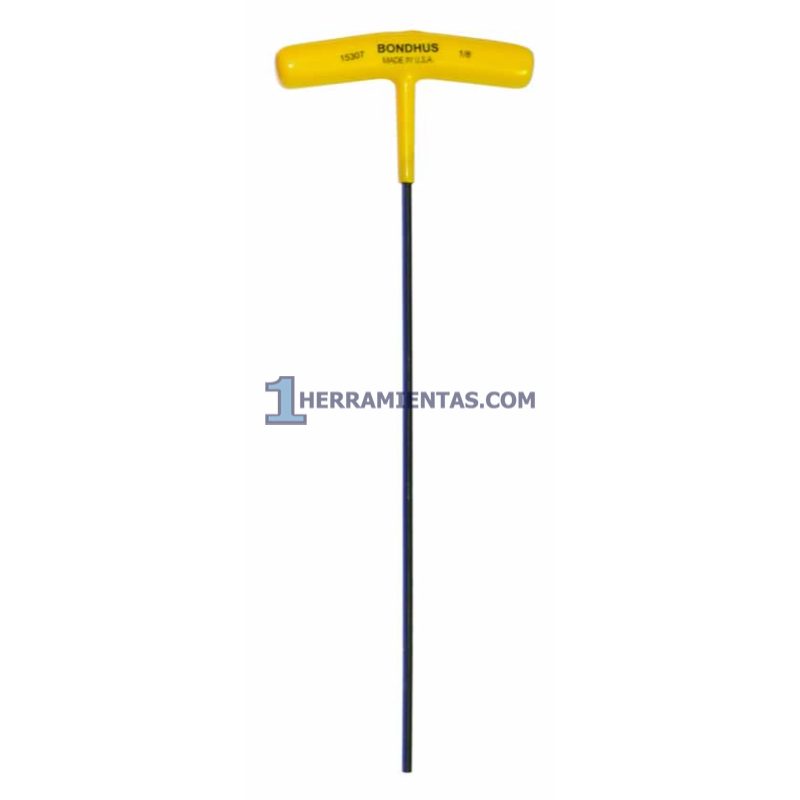 LLAVE HEXAGONAL RECTA CON MANGO EN "T" LARGO DE 9" DE 1/8". BONDHUS 15307