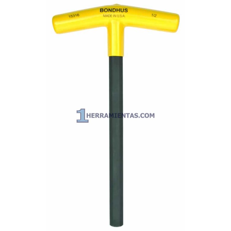 LLAVE HEXAGONAL RECTA CON MANGO EN "T" LARGO DE 9" DE 1/2". BONDHUS 15316