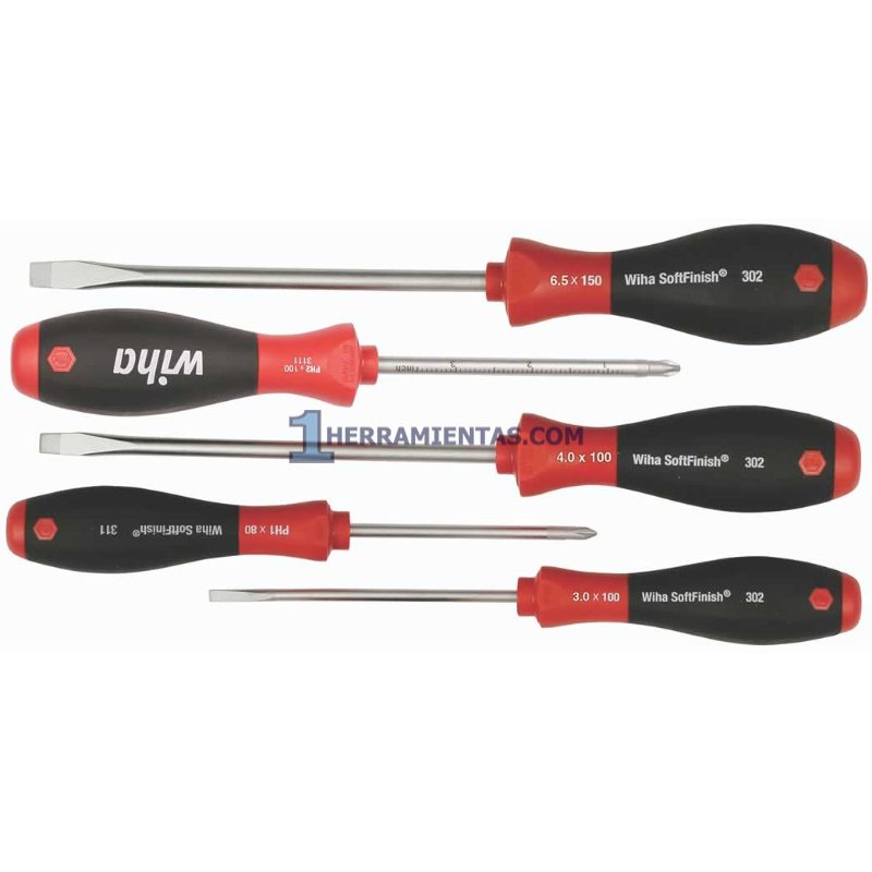 JUEGO DE 5 DESARMADORES PLANOS Y CRUZ SOFTFINISH WIHA 30295
