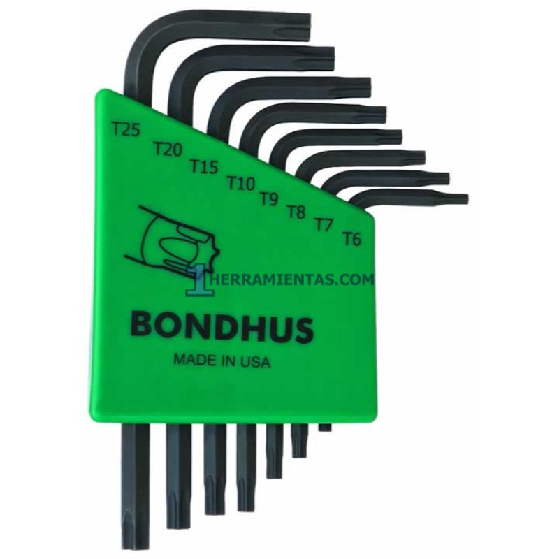 JUEGO DE 8 LLAVES CORTAS TIPO TORX® RECTA T6 A T25. BONDHUS 31732