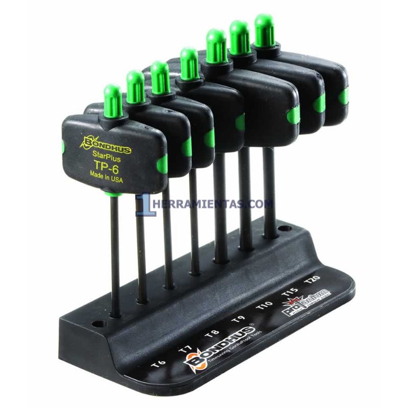 JUEGO DE 7 LLAVES TIPO TORX® EN ALA TW6 A TW20 CON BASE. BONDHUS 34745