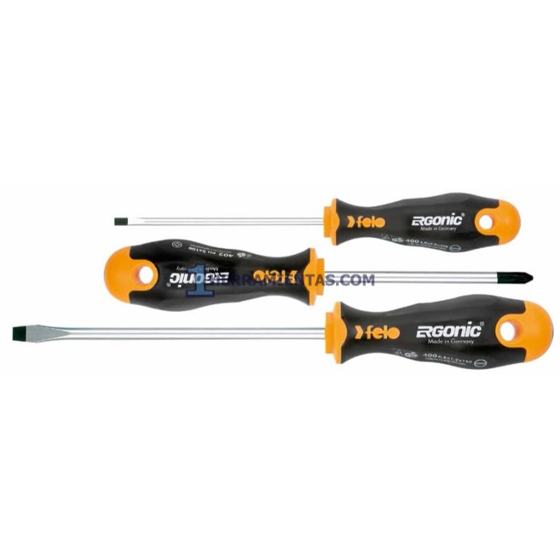 JUEGO DE 3 DESARMADORES ERGONÓMICOS. PLANOS Y CRUZ FELO 40093118