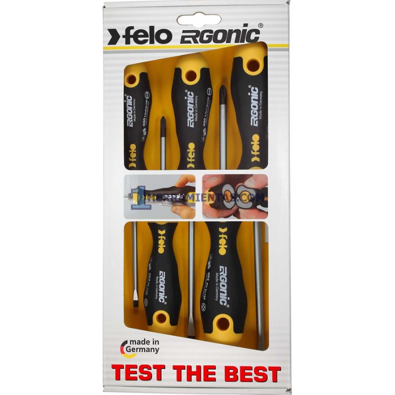 JUEGO DE 5 DESARMADORES ERGONÓMICOS. PLANOS Y CRUZ FELO 40095118