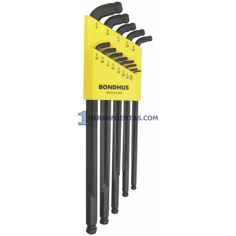 JUEGO DE 13 LLAVES HEXAGONALES DOBLE PUNTA DE BOLA FRACCIONALES. .050" A 3/8". BONDHUS 67037